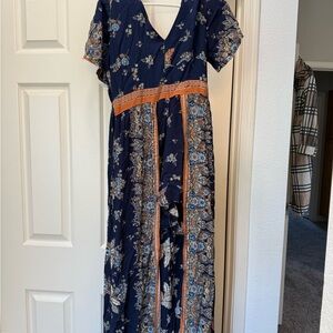 Floral Maxi Dress with Orange Accents